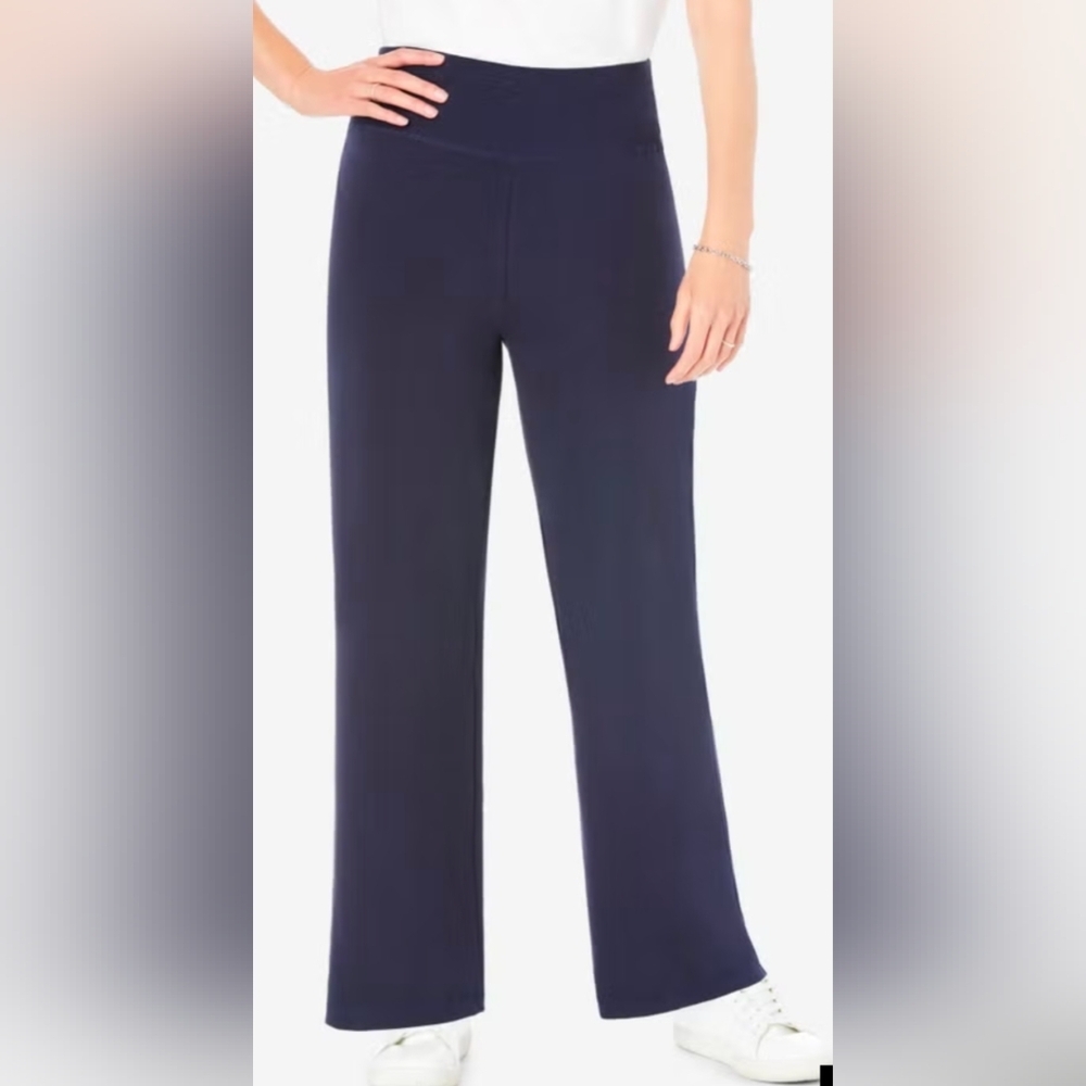 Women's Woman Within Bootcut Pants Size 18-20 Navy Knit yoga pants Leggings - Picture 2 of 8